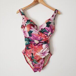 Miraclesuit Swim Suit Size 10 Floral Swimsuit Women's One Piece Tropical Flowers